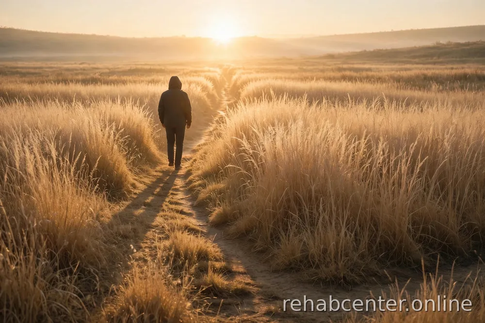 person walking on a path at sunrise