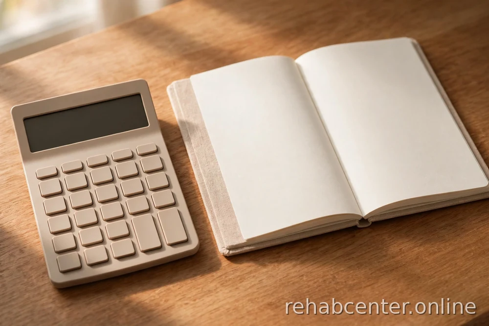 calculator and notebook on a desk