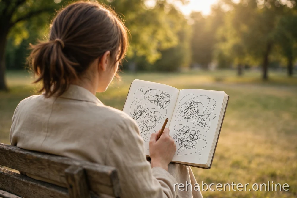 person writing in a journal outdoors