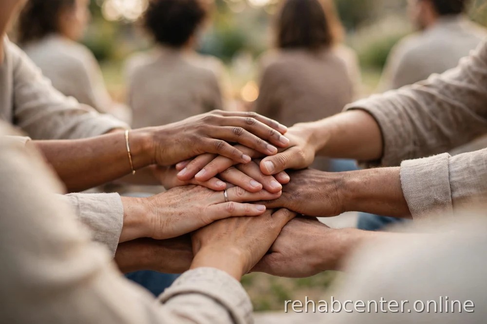 group of people talking in a circle